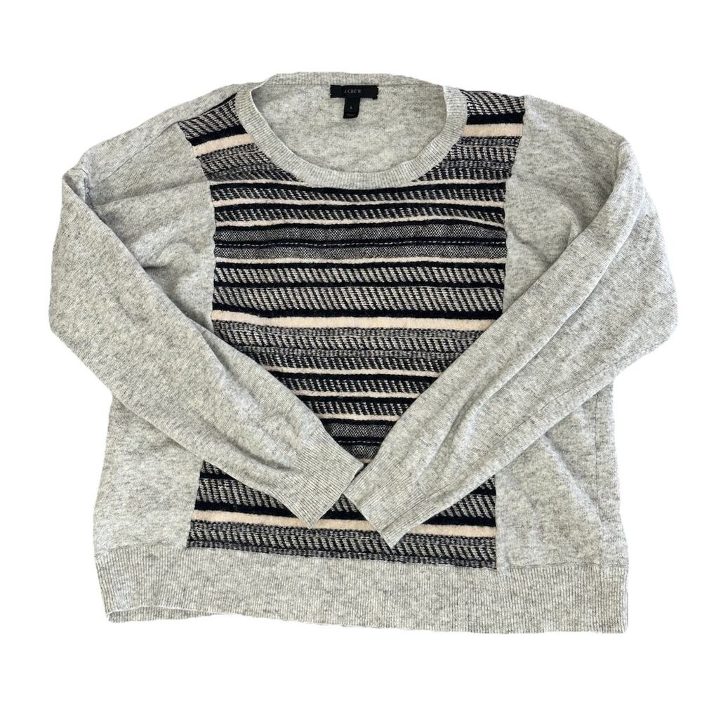 J Crew Textured Stripe Wool Angora Rabbit Hair Sweater Grey Black Large Soft‎